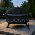Black Cross Weave 36 In. X 24 In. round Steel Wood Burning Fire Pit with Spark Screen
