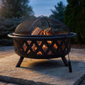Black Cross Weave 36 In. X 24 In. round Steel Wood Burning Fire Pit with Spark Screen