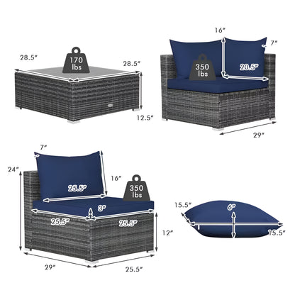 7-Piece Patio Rattan Furniture Set Sectional Sofa Cushioned Garden Navy