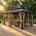 12 Ft. X 22 Ft. Double Galvanized Steel Roof Aluminum Frame Outdoor Patio Hardtop Gazebo with Netting and Curtains