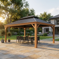 14 Ft. X 22 Ft. Double Galvanized Steel Roof Aluminum Wood-Looking Frame Outdoor Patio Hardtop Gazeb