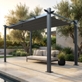 16 Ft. W X 12 Ft. D Aluminum Pergola Outdoor with Dark Gray Retractable Canopy